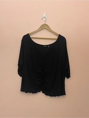 ASOS Curve Black Ribbed Cropped Ruched Shirt Size 24